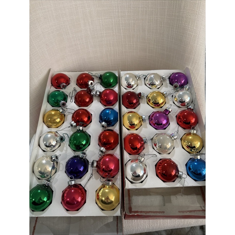 33 Balls Vintage Multicolor Holly Glass Christmas Ornaments 1 3/4" Ships Quickly